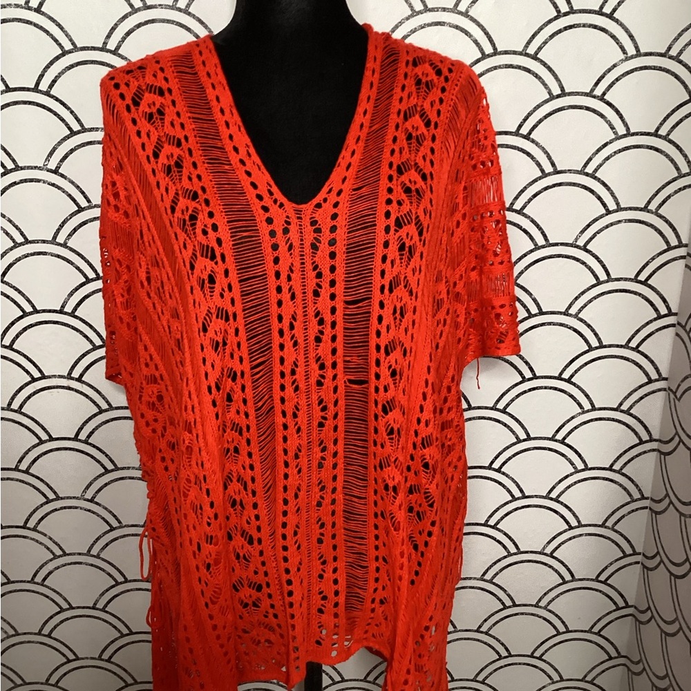 Vibrant Orange Crochet Cover-Up – One Size | Beach-Ready Boho with Bold Flair - Picture 2 of 9